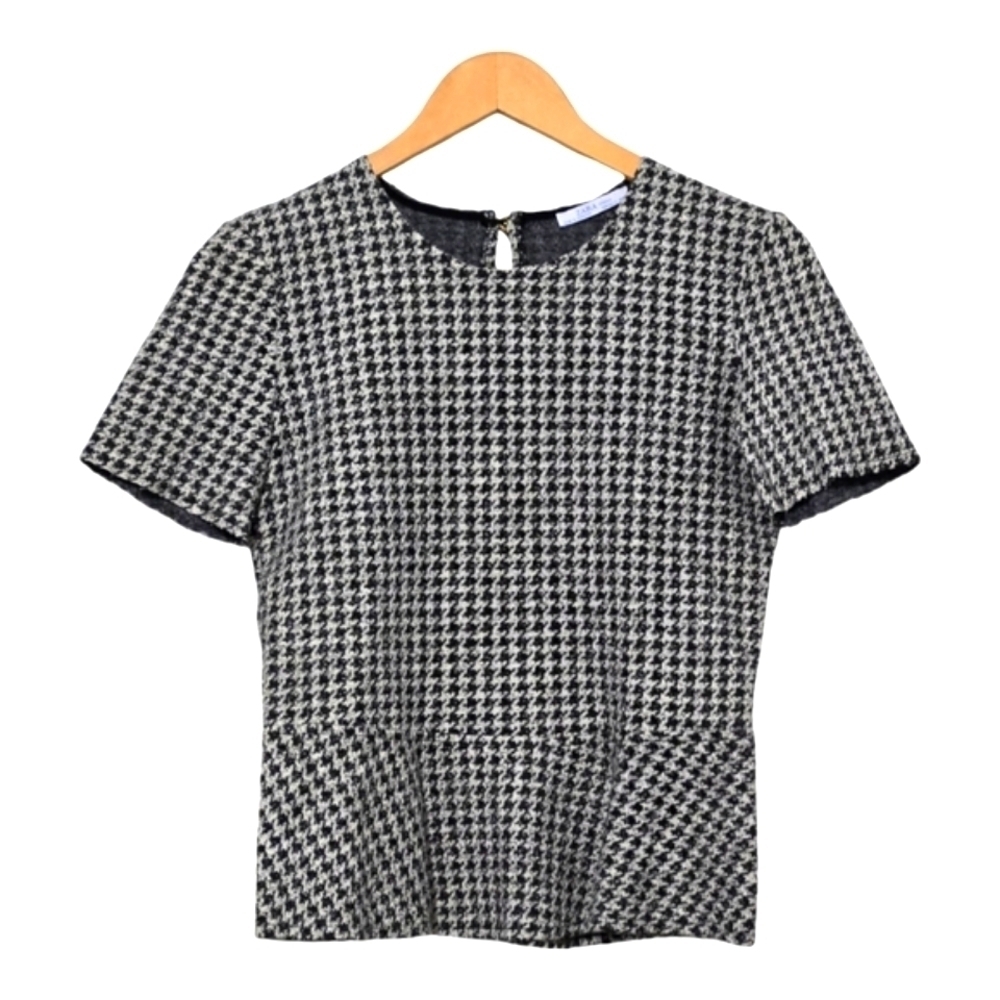 Zara Woman Houndstooth Tweed Peplum Top Size Small